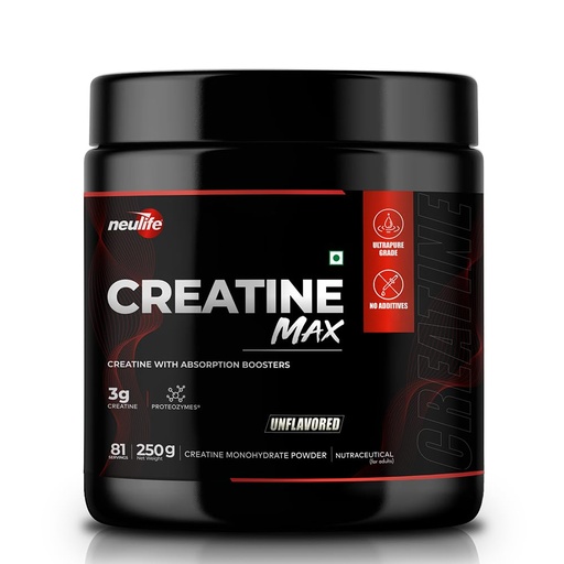[BRSRABT5O4BRAHQU] Neulife Creatine - MAX 100%, 250g - 81 servings | Pure Micronized Creatine Monohydrate Powder - Enhanced Absorption Boosters | Heavy Metal Free | Muscle Strength | Recovery & Performance - Unflavored