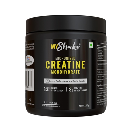[BRSREFQCC4PRGFAV] MyShake Micronised Creatine Powder - 250gm (83 Servings) | 3g Creatine Monohydrate Per Serve | Rapid Absorption, Boost Strength & Fuels Muscle | Supports Athletic Performance & Power