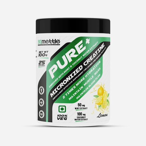 [BRSROEIFAEFWE2D4] Getmymettle Micronized Creatine Powder | Lemon Flavour | Enriched with Coconut Water & Mint Extract | 100g | 25 Servings | 100% Veg | Muscle Strength & Hydration Support