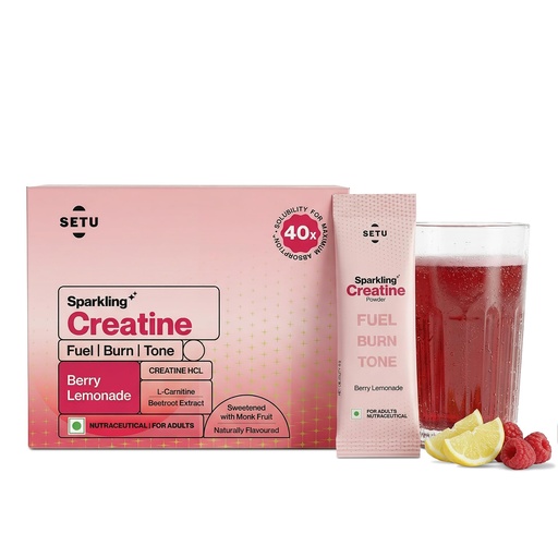 [BRSRGBQTA5YGEDLP] Setu Sparkling Creatine HCL | Effervescent Powder | With L-Carnitine & Beetroot Extract | For Lean Muscles, Stamina & Recovery | Berry Lemonade Flavor | 25 Servings