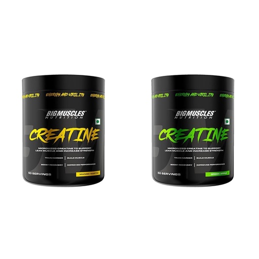 [BRSREZTRCBYBGC37] Bigmuscles Nutrition Creatine 155g Mango Martini & 155g Green Apple, Micronized Creatine Monohydrate, Lean Muscle Repair & Recovery, 50 Servings