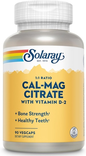 [BRSWIYQIBV4GM2AV] SOLARAY Cal-Mag Citrate w/D 2 1:1 | 90 VegCaps