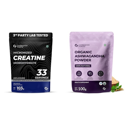 [BRSREAQ6CMDWYCD5] Carbamide Forte Creatine Mono hydrate Powder Unflavoured - 103g & 100% Organic Ashwagandha Powder 100gm