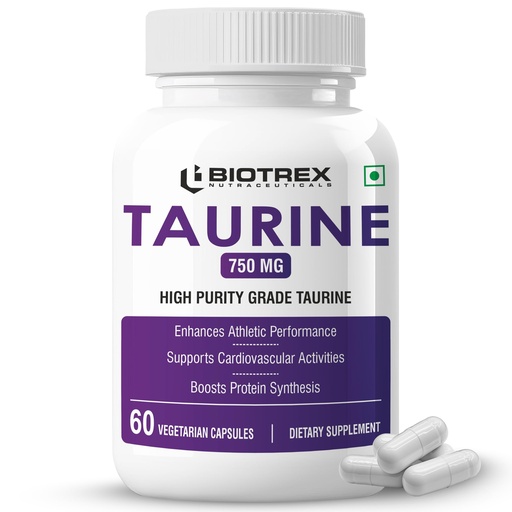 [BRSRGZ33DEFQO337] Biotrex Nutraceuticals Taurine 750mg | Antioxidant | Cardiovascular Health & Helps Enhanching Muscle Function | Eye Health | Amino Acid Supplement For Athletic Performance | Men & Women - 60 Veg Capsule