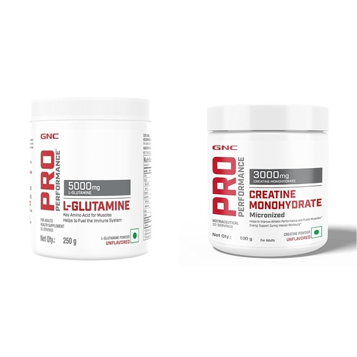 [BRSROGQFDMNBMELP] GNC Pro Performance L-Glutamine 5000 Mg - 50 Servings - 0.55Lbs, 250 Gm (Unflavor) Creatine Monohydrate, (Unflavoured, 100 Grams Powder) COMBO