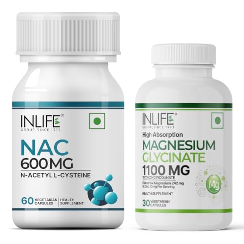 [BRSRYFIEOB6QKDLH] INLIFE NAC 600mg & Magnesium Glycinate Zinc Picolinate Combo 60+30 Capsules