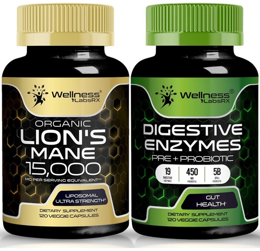 [BRSRAEDRDN7RSDTD] WELLNESS LABSRX Lions Mane Capsules | Digestive Enzymes Capsules | Bundle
