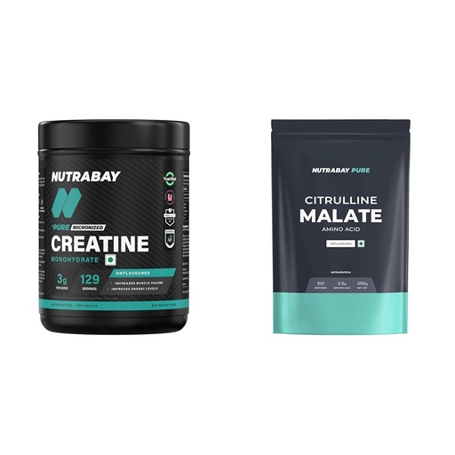 [BRSRYYACO57WM3LK] Nutrabay Pure Micronised Creatine Monohydrate Powder 3000 mg/Serving |Trustified Certified | Fast | Nutrabay Pure 100% Citrulline Malate Powder 2500mg per Serving - Boosts Nitric Oxide, Pre Workout