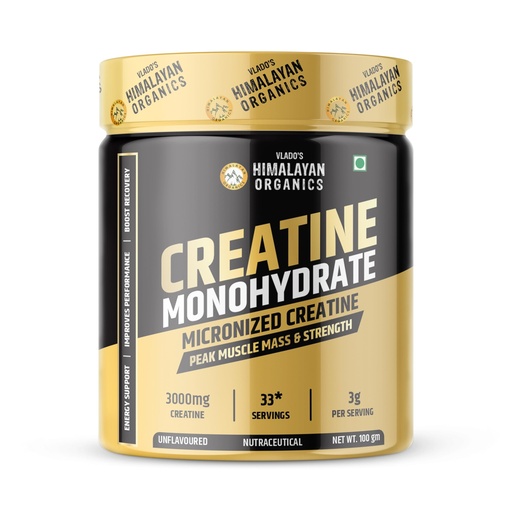 [BRSRA2QFOR6GM2DD] Vlado's Himalayan Organics Pure Micronised Creatine Monohydrate Powder I Pre/Post Workout Supplement, Instant Energy for Athletic Performance I Faster Muscle Building & Recovery I Certified I Max Absorption I Gain Lean Muscle, More Strength, and Faster Workout I 100% Natural & Unflavoured - 33 Servings