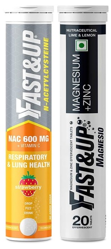 [BRSROFQNBYCGOHTP] FAST&UP NAC (N-Acetylcysteine) + Vitamin C- Strawberry Flavour (Pack of 20 Effervescent Tablets), White & Fast&Up Magnesio - Restful Sleep Supplement - (20 Effervescent Tablets, Lime & Lemon Flavor)
