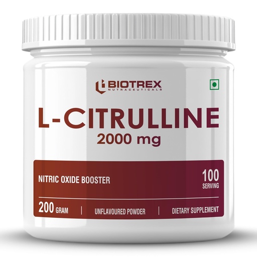 [BRSRGAA7BAOWK23H] Biotrex Nutraceuticals L Citrulline Powder 2000mg | Supports Endurance & Muscle Pump | Production of Creatine | Enhances Athletic Performance | Unflavoured - 200Gram (100 Servings)