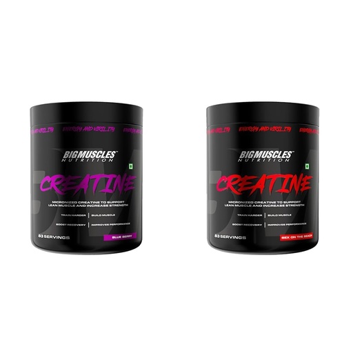 [BRSREZTRCAMWEHQ4] Bigmuscles Creatine Combo – Micronized Creatine Monohydrate 257g (83 Servings), Blueberry Flavour + Sex on the Beach Flavour, Lean Muscle Repair & Recovery Powder
