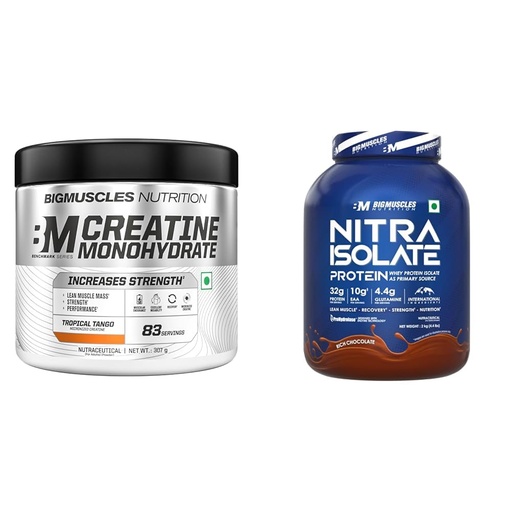 [BRSRYYADDJYGMYD4] Bigmuscles Nutrition Creatine Monohydrate (83 Servings, Tropical Tango) | Micronised Creatine Powd | Bigmuscles Nutrition Nitra Isolate [2kg, Rich Chocolate] | 32g Protein | 10g EAA | Whey Protein wi