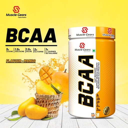 [BRSWYAARO4DQI2TJ] Muscle Gears BCAA 2:1:1 Powder | 150mg Electrolytes | Amino Acid Recovery Formula | Muscle Recovery, Endurance & Hydration | Intra Workout | Mango Flavor | 30 Servings