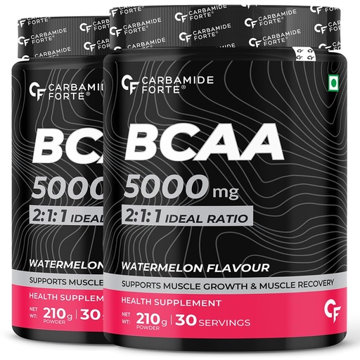 [BRSRAFQ5DN7GAHQ2] Carbamide Forte BCAA 5000mg Supplement for Men & Women 7g Serving with Ideal 2:1:1 Ratio | BCAA Powder for Muscle Growth & Muscle Recovery - Masala Watermelon Flavour - 210g (Pack of 2)