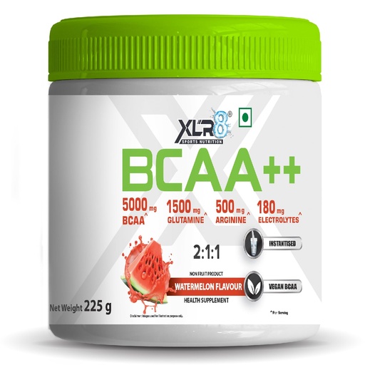[BRSRMGQ2BUIBGF3V] XLR8 BCAA++ Powder Supplement 2:1:1 with Vegan Instantised BCAA 5000mg,1500mg Glutamine, 500mg Arginine &180 Electrolytes (225 g (Pack of 1), Watermelon)