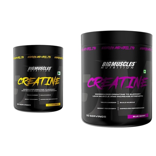 [BRSREZTRBUCQ4F3X] Bigmuscles Nutrition Creatine 155G (50 Servings) Powder Mango Martini|Micronized Monohydrate|Supports Muscle Repair & Performance & Creatine 155G (50 Servings) Blueberry|Micronized Monohydrate Combo