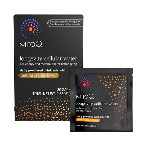 [BRSRAGIRCUFW2ADO] MitoQ Longevity Cellular Water Daily Powdered Drink Mix Natural Orange Flavor - Mitochondria-targeted Antioxidant - Cell Energy and Metabolism for Better Aging (Orange, 30 Packets)