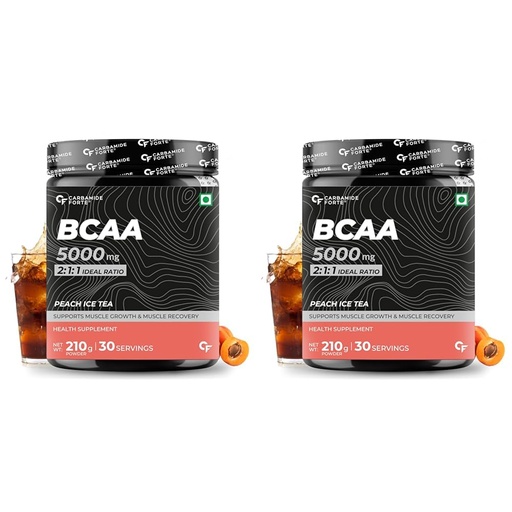 [BRSRAFQ5DN5GAETO] Carbamide Forte BCAA 5000mg Supplement for Men & Women 7g Serving with Ideal 2:1:1 Ratio | BCAA Powder for Muscle Growth & Muscle Recovery - Peach Ice Tea Flavour - 210g (Pack of 2)