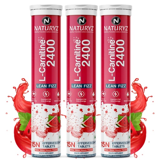 [BRSRMAY3BV5BGEQZ] Naturyz L-Carnitine L Tartrate 2400 Mg Converts Fat Into Energy|Energy & Endurance|Performance & Recovery - 15 Capsules (Water Melon Masala Flavour),3 Count