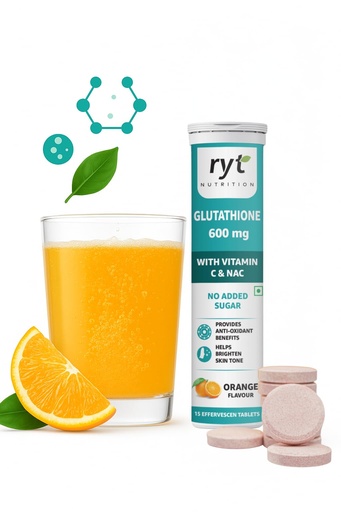 [BRSRABI7OV6RSCTK] Glutathione (600mg), 15 Effervescent Tablets (Orange Flavour), With Vitamin C & NAC | For Skin Health For Men & Women, Detoxification, And Immunity Booster