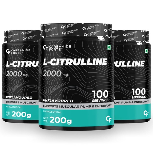 [BRSRAFQ5DMGW23LA] Carbamide Forte L Citrulline Powder 2000mg | Boosts Nitric Oxide, Pre Workout Supplements for Men & Women - Unflavoured - 100 SERVINGS - 200g (Pack of 3)