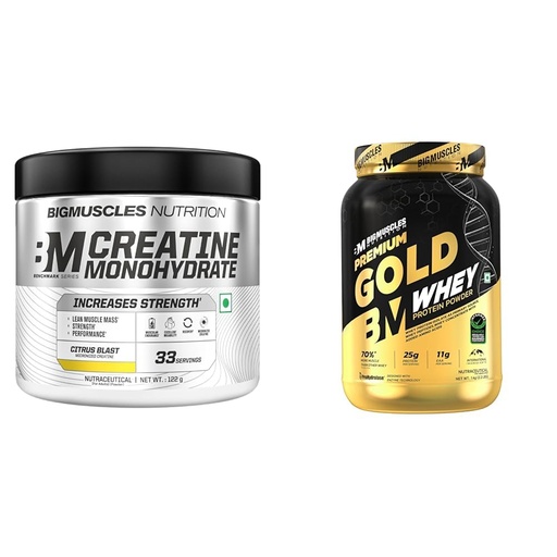 [BRSRYYACPNYAO3DH] Bigmuscles Nutrition Creatine Monohydrate (33 Servings, Citrus Blast) | Micronised Creatine Powder | Bigmuscles Nutrition Premium Gold Whey [1Kilogram] Informed Choice Uk Certified Isolate Whey Prote