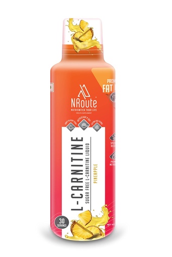[BRSRMZAZC56WYADH] NRoute L-Carnitine Liquid 3000mg Converts Fat into Energy, Zero Sugar Fat Loss Drink, Post Workout Supplement for Muscle Growth - Pineapple 450ml