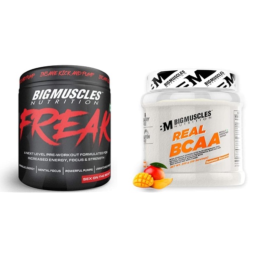 [BRSRM2YRCJ6A2C3P] Bigmuscles Nutrition Freak Pre-Workout Sex on the Beach [30 Servings, Pack of 180g powder] & Bigmuscles Nutrition Real BCAA [50 Servings, Summer Bonanza]