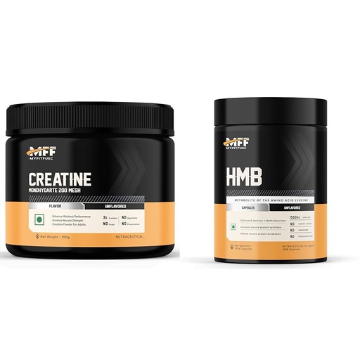 [BRSRYYACOQARG3QZ] MyFitFuel Creatine Monohydrate 200 mesh (.22 lbs) 100 gm Unflavored | MyFitFuel HMB (1500mg), Pure HMB for Muscle Strength (90 Capsules)
