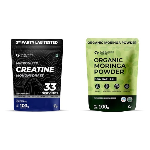 [BRSREAQ6CUGR4HYZ] Carbamide Forte Creatine Mono hydrate Powder Unflavoured - 103g & 100% Moringa Powder Organic 100g