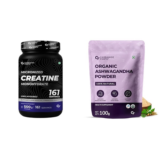 [BRSREAQ6C4OROCYZ] Carbamide Forte Creatine Mono hydrate Powder - Unflavoured - 500g & 100% Organic Ashwagandha Powder 100gm