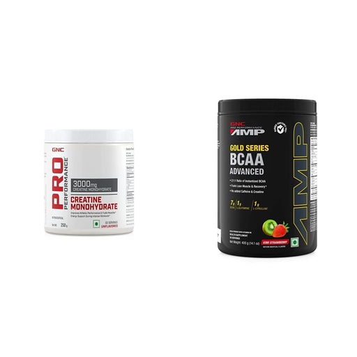 [BRSW2YL6CN6AI3Q6] GNC Pro Performance Creatine Monohydrate 3000 Mg Supplement Powder - 250 G & Amp Gold Series BCAA Advanced - 400 Grams (Kiwi Strawberry),30 Servings