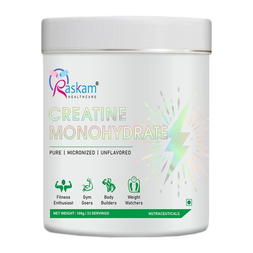 [BRSRAA34AEJWGF3G] Pure Creatine Monohydrate 100gm, 33 Servings | Rapid Absorption | Enhanced Muscle Strength & Power | Vegan Powder