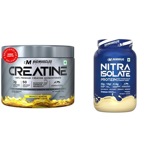 [BRSRYYADC4IBG3Y4] Bigmuscles Nutrition Creatine [155g, 50 Servings]|Mango Martini | Micronized Creatine Monohydrate | Bigmuscles Nutrition Nitra Isolate [1kg, Malai Kulfi] | 32g Protein | 10g EAA | Whey Protein with