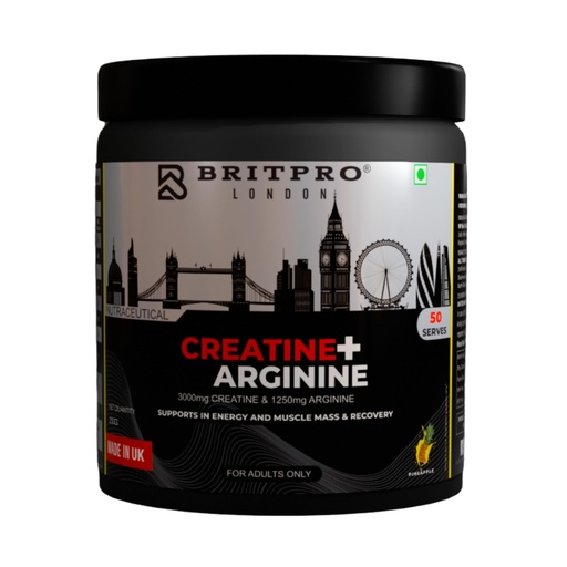 [BRSRGBIYBF5AM3DO] London Creatine + Arginine Powder | 3000mg Creatine Monohydrate & 1250mg L-Arginine | Pre Workout Muscle Strength, Energy & Recovery | 50 Servings | Pineapple Flavor | 250g