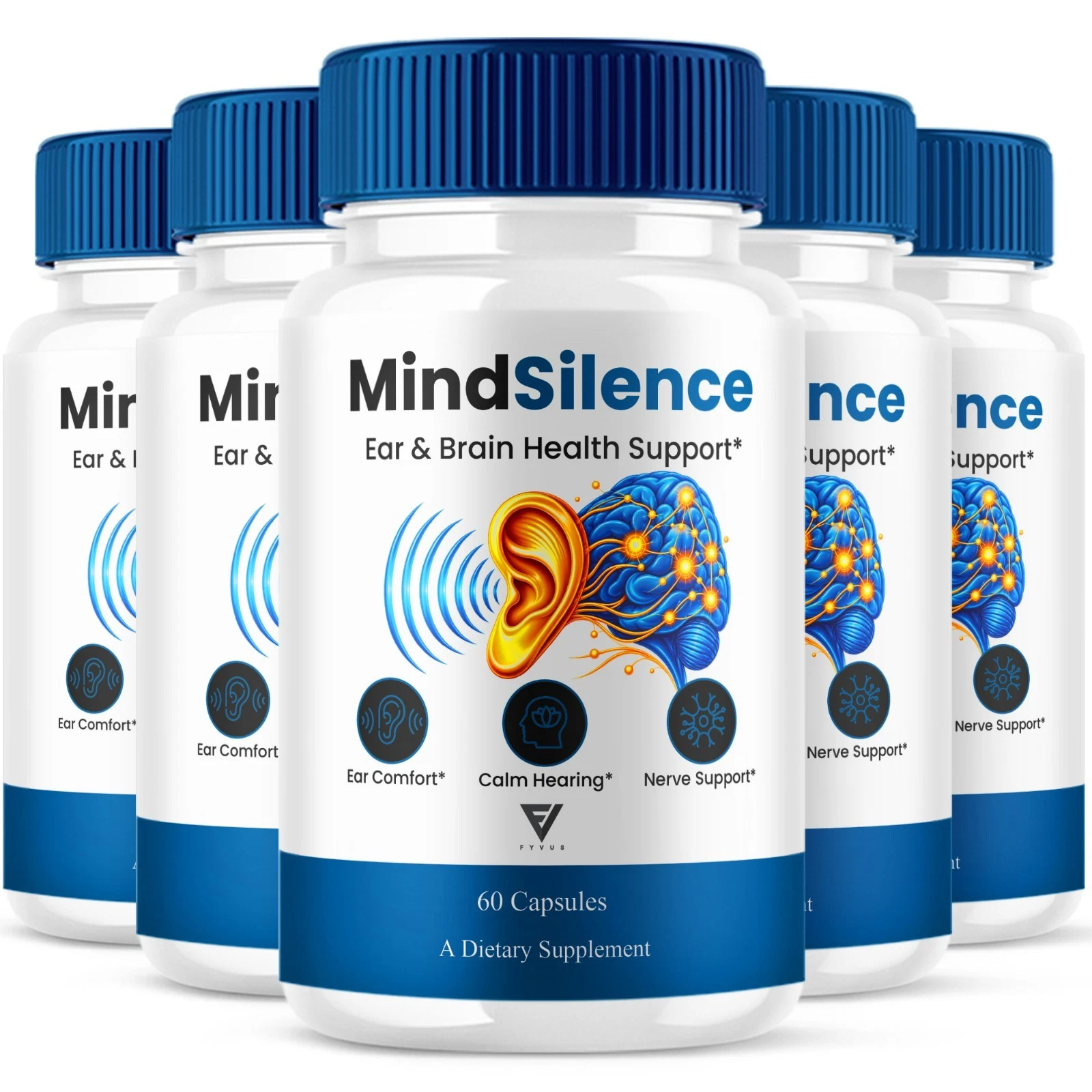 [2A41BDF5] (5 Pack) Mind Silence Brain Support, MindSilence Supplement (300 Capsules)