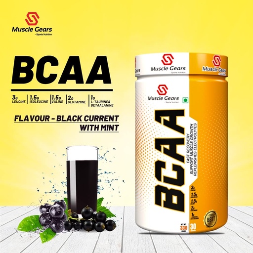 [BRSWYAAROYJQYDIZ] Muscle Gears BCAA 2:1:1 Powder | 150mg Electrolytes | Essential Amino Acids | Muscle Recovery & Hydration | Endurance Support | Black Currant Mint Flavor | 30 Servings | 330g