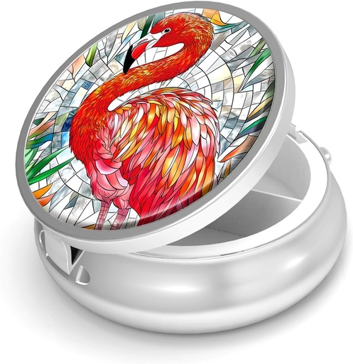 [BRSRAGAYCMBAEYDP] Pell Box-3 Comparament Petit Caset de Pill per a Purse i Pocket Mini Metall Pill Bronel  Contenidor per a Holshes BPA-Free (Flamingo)