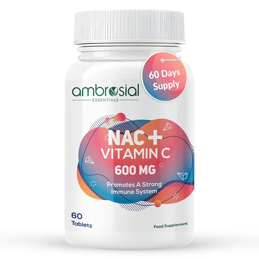 [BRSREFAHOYIB6232] Ambrosial N-Acetyl Cysteine Supplement with Vitamin C – NAC 600mg + Vitamin C 80mg – 60 Vegetarian Tablets – Daily Wellness Supplement