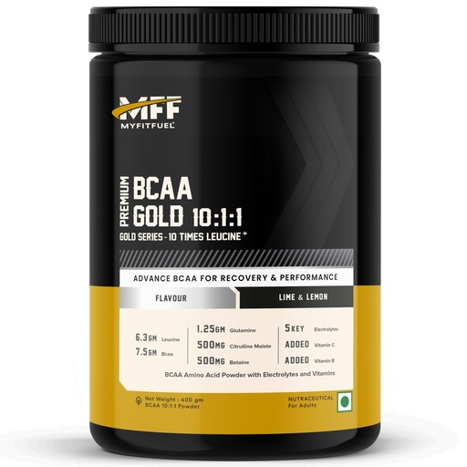 [BRSREHYCAABWEADU] MyFitFuel BCAA Gold 10:1:1 (400g, Lime Lemon) 9g BCAA, 7.5g Leucine, 1g Citrulling, 1g Glutamin, 250mg Betain, 5 Electrolytes, Vitamin C & Vitamin B. BCAA Supplements For Intra Workout, Pre Workout