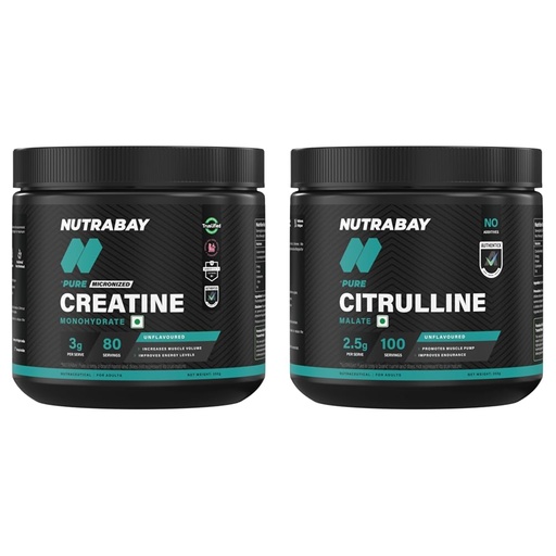 [BRSRYGQNA56QG3IZ] Nutrabay Pure Series Micronised Creatine Powder Monohydrate - 250 g (Unflavoured) and Pure 100% Citrulline Malate Powder 2500mg per Serving - 250g Unflavoured