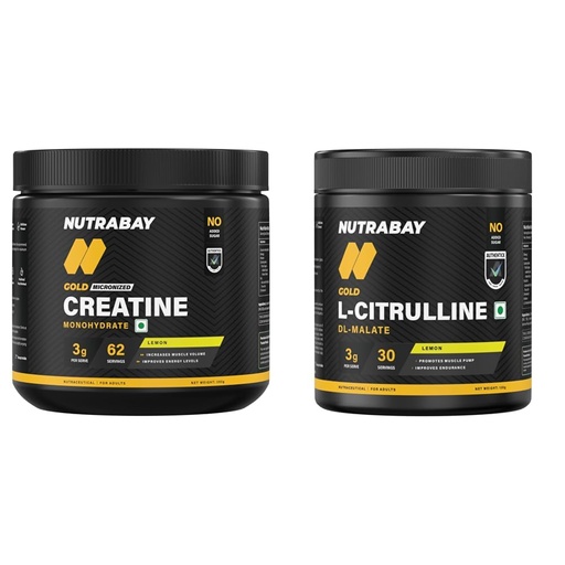 [BRSRYGQNCV4G2HL6] Nutrabay Gold Micronised Creatine Monohydrate Powder - 250g, Lemon and Gold Citrulline Malate 2:1 Supplement Powder 120g, Lemon Flavor