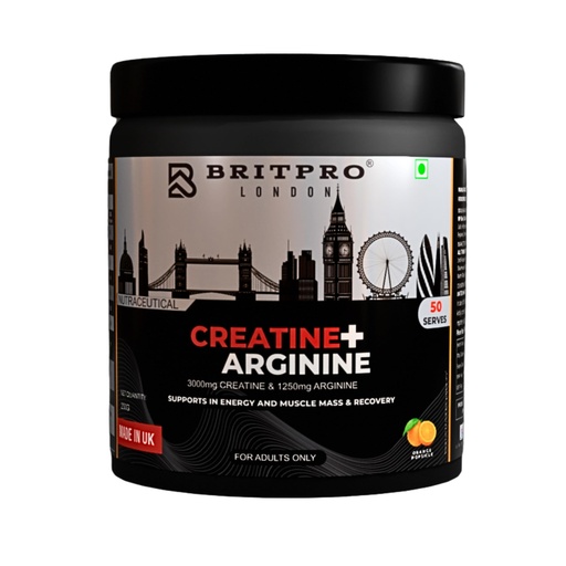 [BRSRGBIYAEIBY3L3] London Creatine + Arginine Powder | 3000mg Creatine Monohydrate & 1250mg L-Arginine | Pre Workout Muscle Strength, Energy & Recovery | 50 Servings | Orange Popsicle Flavor | 250g