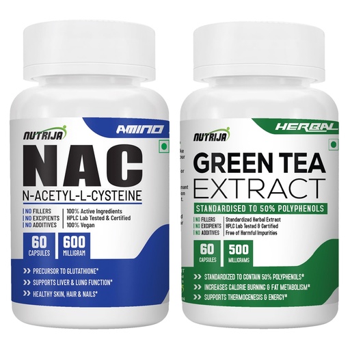 [BRSRYYY3BV5WGYLX] NutriJa NAC 600mg + Green Tea Extract 500mg Combo | 60 Capsules Each | Antioxidant Support Supplement Bundle