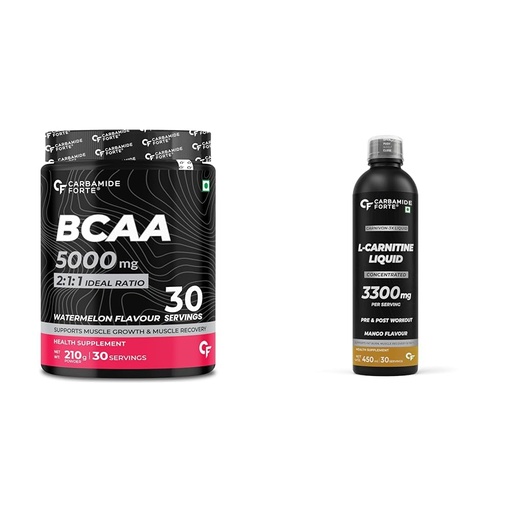 [BRSREHQ6CUHQYDY7] Carbamide Forte BCAA Supplement For Muscle Recovery & L Carnitine Liquid Pre & Post Workout Supplement | 30 Serving 210g Powder + 30 Serving 450ml Liquid