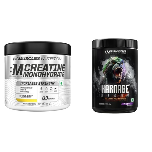 [BRSRYYADC4NQIADH] Bigmuscles Nutrition Creatine Monohydrate (83 Servings, Citrus Blast) | Micronised Creatine Powder | Bigmuscles Nutrition Karnage Black Preworkout [Arctic Blast, 420g] | Massive Pump | Laser Focus |
