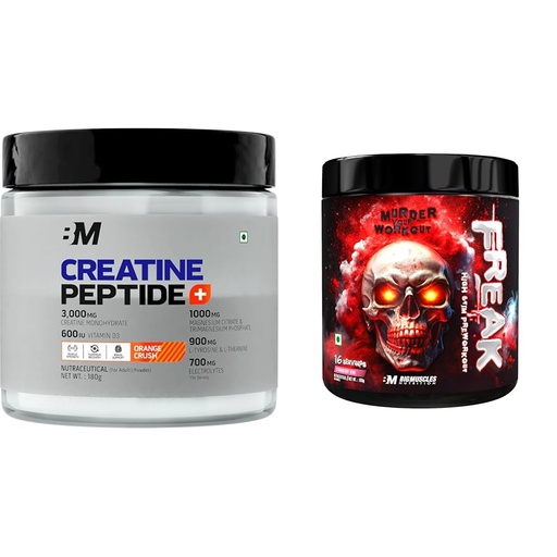 [BRSRYYACAEBWYHTA] Bigmuscles Nutrition Creatine + Peptides [180g, Orange Crush] | Creatine Powder with Superior Grad | Bigmuscles Nutrition Freak (16 Servings, Strawberry Kiwi) | 100g