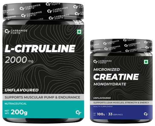 [BRSRAZYRCUJRUA3U] Carbamide Forte L Citrulline Powder Unflavoured - 100 SERVINGS - 200g |Carbamide Forte Micronised Creatine Monohydrate Powder Unflavoured - 83 Servings - 250g