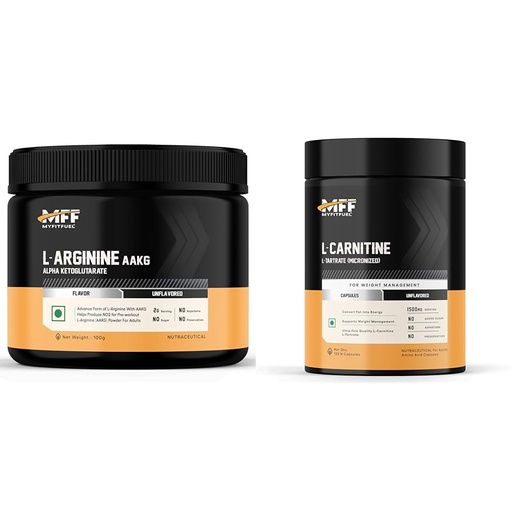 [BRSRYYADCUMGOHQV] MyFitFuel L Arginine Alpha-Ketoglutarate (AAKG) Pre Workout Powder | 100gm (Unflavoured) | MyFitFuel L-Carnitine L-Tartrate (1500mg) 120 Capsules